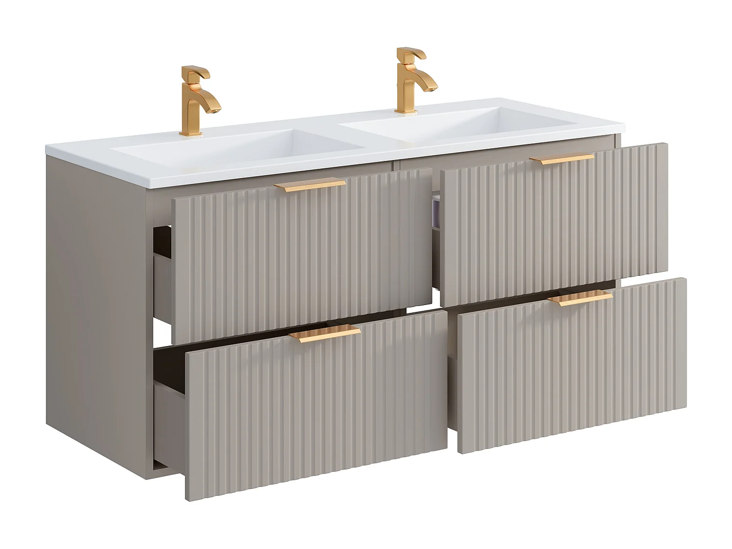 Waschbeckenunterschrank hängend mit Einbauwaschbecken - Streifenoptik - Beige - 120 cm - ZEVARA