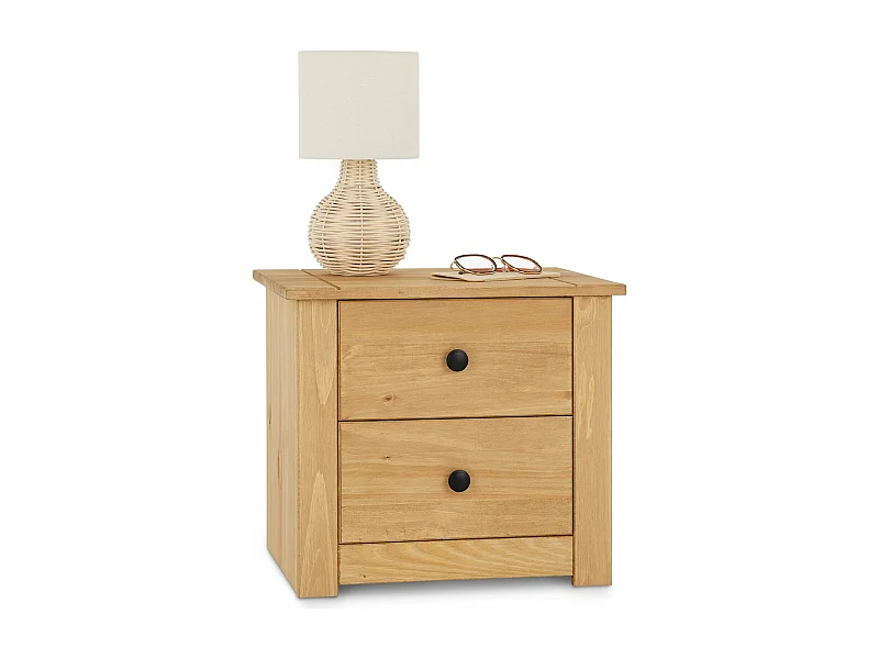 Table de chevet CANCUN H 41 cm en bois massif finition laquée avec 2 tiroirs, table de nuit meuble de rangement