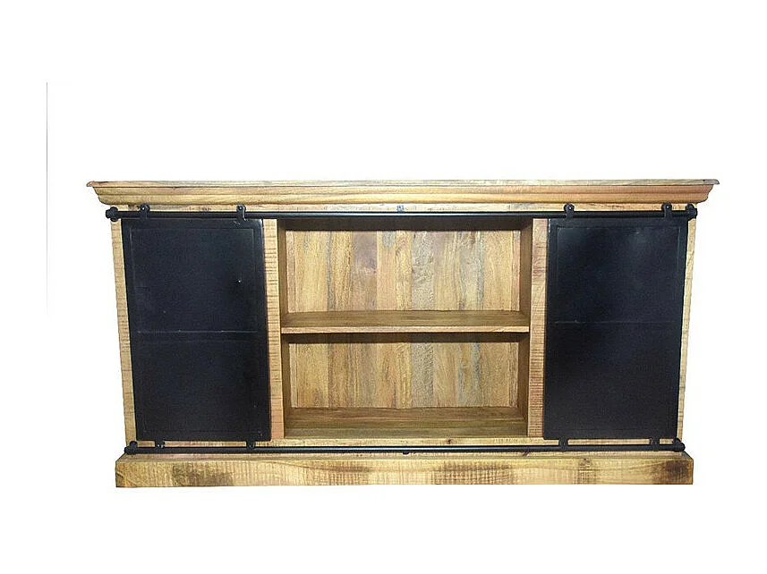 Buffet 2 portes coulissantes 6 tiroirs Dehli manguier et métal