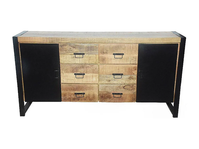 Buffet 2 portes métal 6 tiroirs Chennai manguier et métal