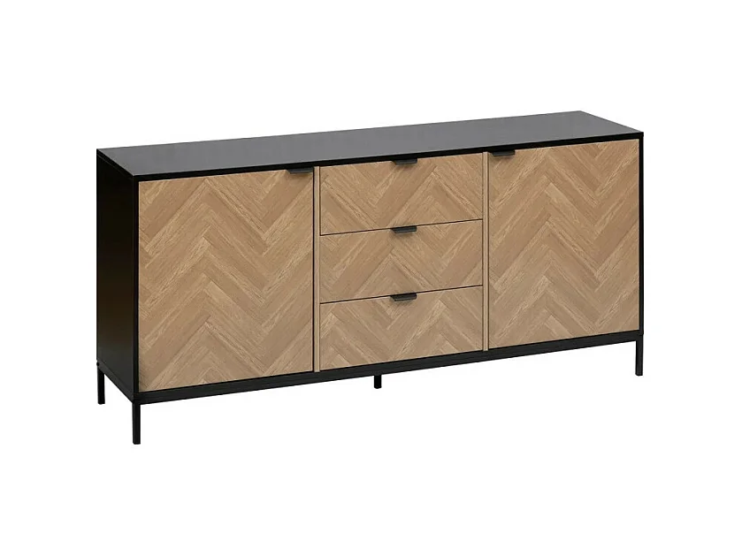 Buffet 2 Portes & 3 Tiroirs "Chevrons" 160cm Naturel & Noir