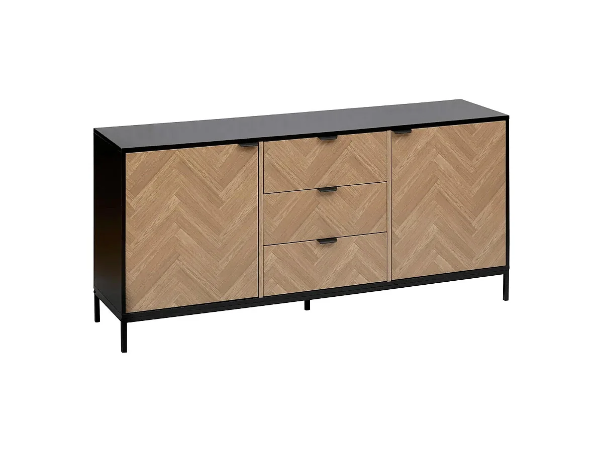 Buffet 2 Portes & 3 Tiroirs "Chevrons" 160cm Naturel & Noir