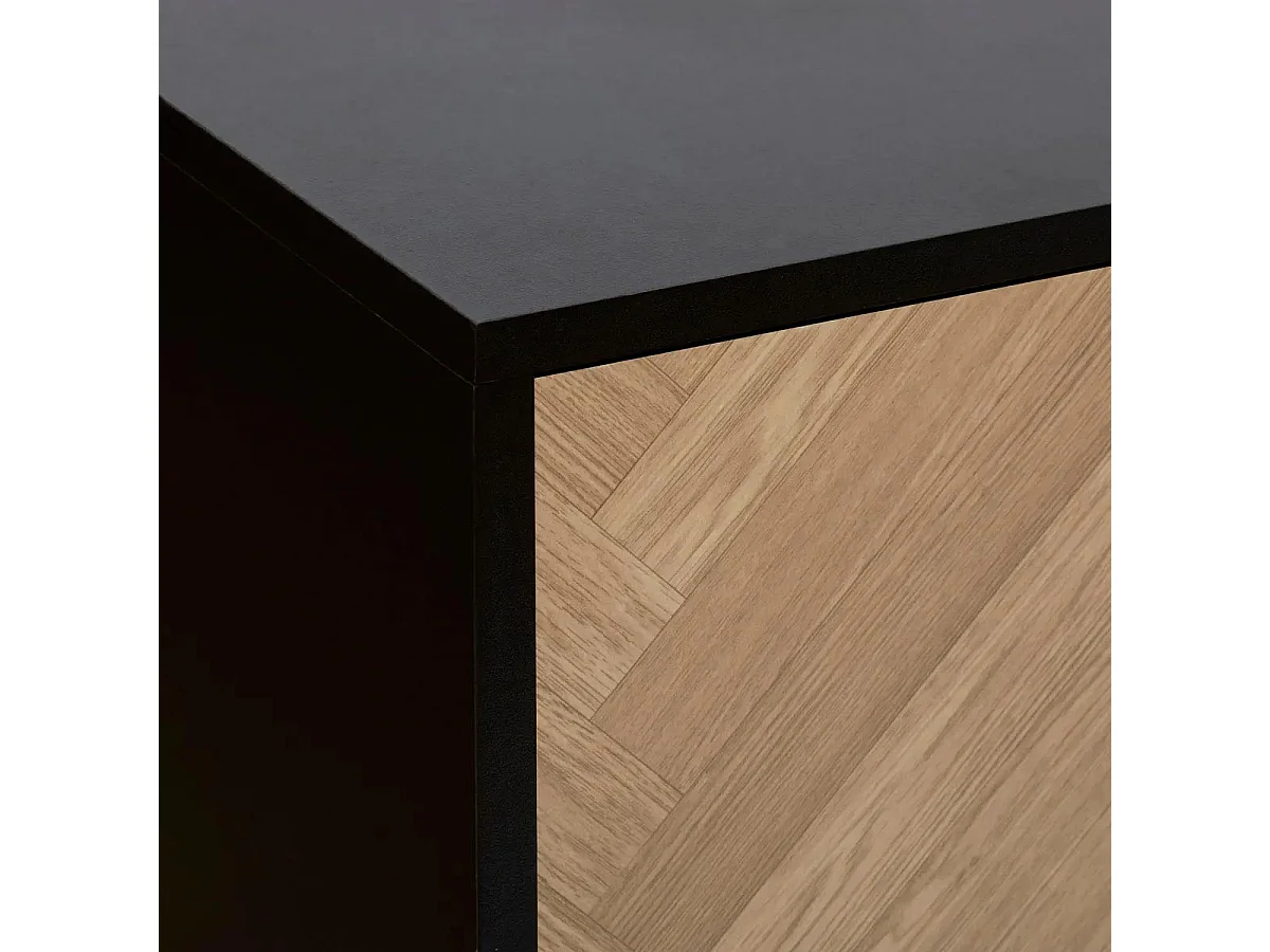 Buffet 2 Portes & 3 Tiroirs "Chevrons" 160cm Naturel & Noir