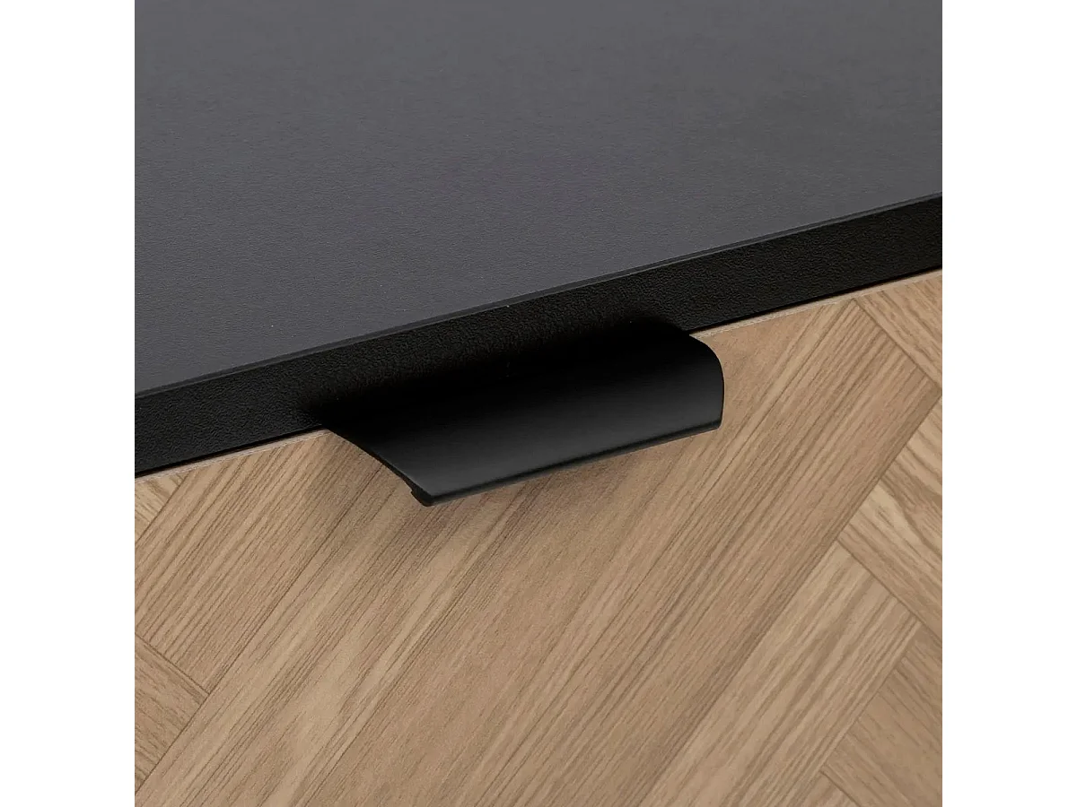 Buffet 2 Portes & 3 Tiroirs "Chevrons" 160cm Naturel & Noir