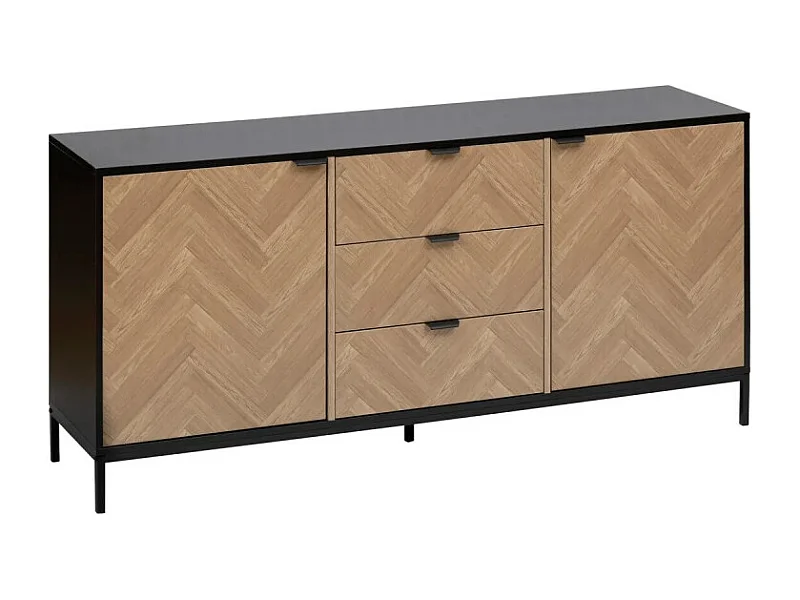 Buffet 2 Portes & 3 Tiroirs "Chevrons" 160cm Naturel & Noir