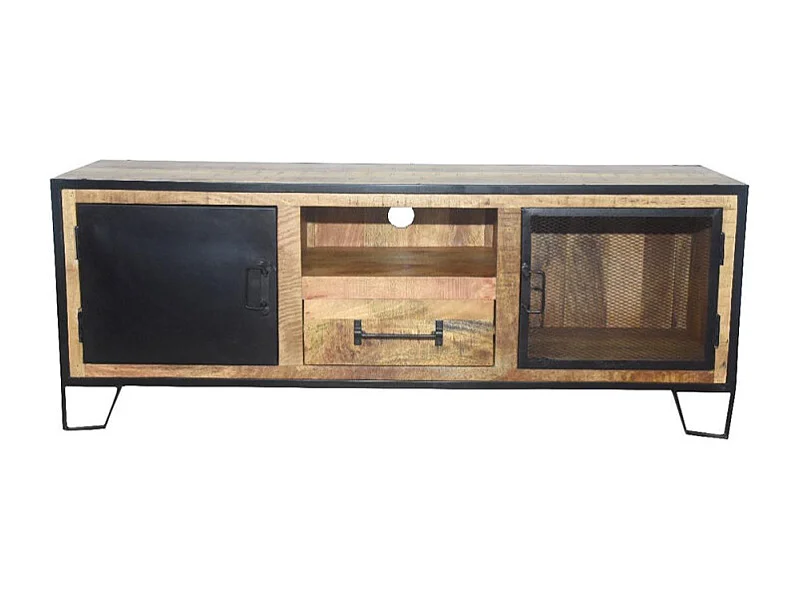 Meuble TV 2 portes 1 tiroir Manille manguier et métal
