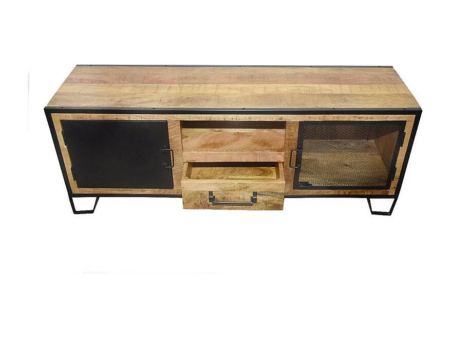 Meuble TV 2 portes 1 tiroir Manille manguier et métal