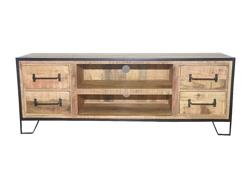 Meuble TV 4 tiroirs 2 niches Astana manguier et métal