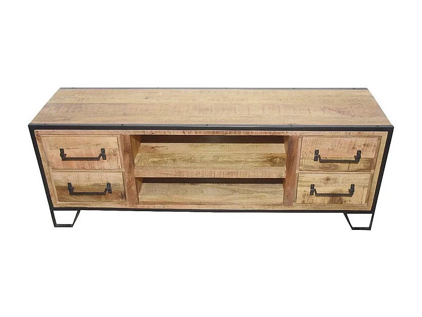 Meuble TV 4 tiroirs 2 niches Astana manguier et métal