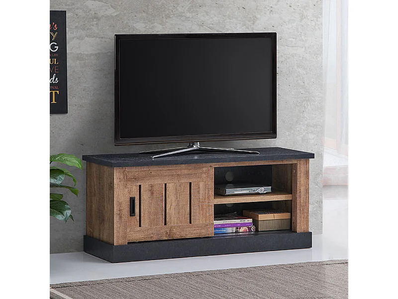 Meuble TV 1 porte coulissante 2 niches Edouard