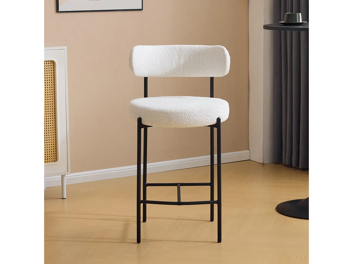 Lot de 2 tabourets de bar en tissu bouclé beige - Evora