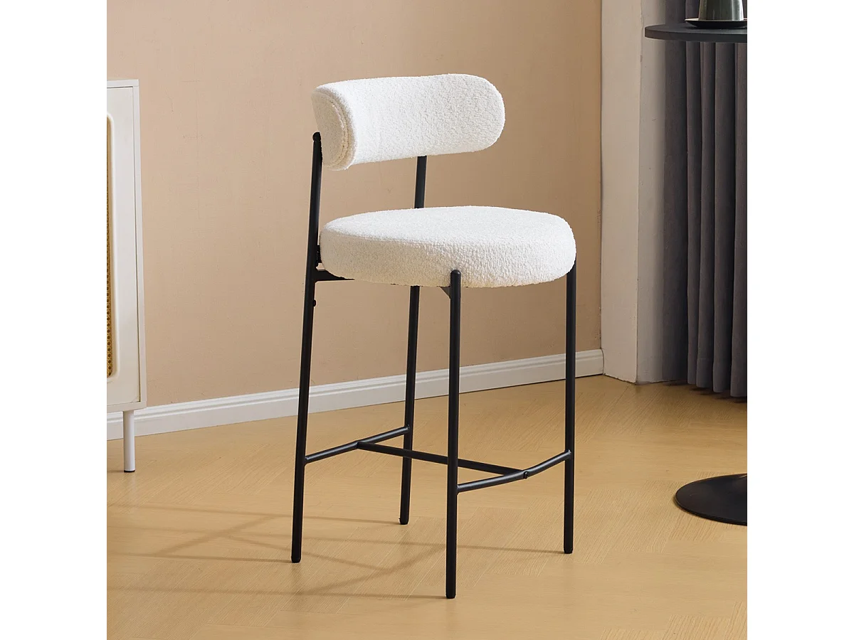 Lot de 2 tabourets de bar en tissu bouclé beige - Evora