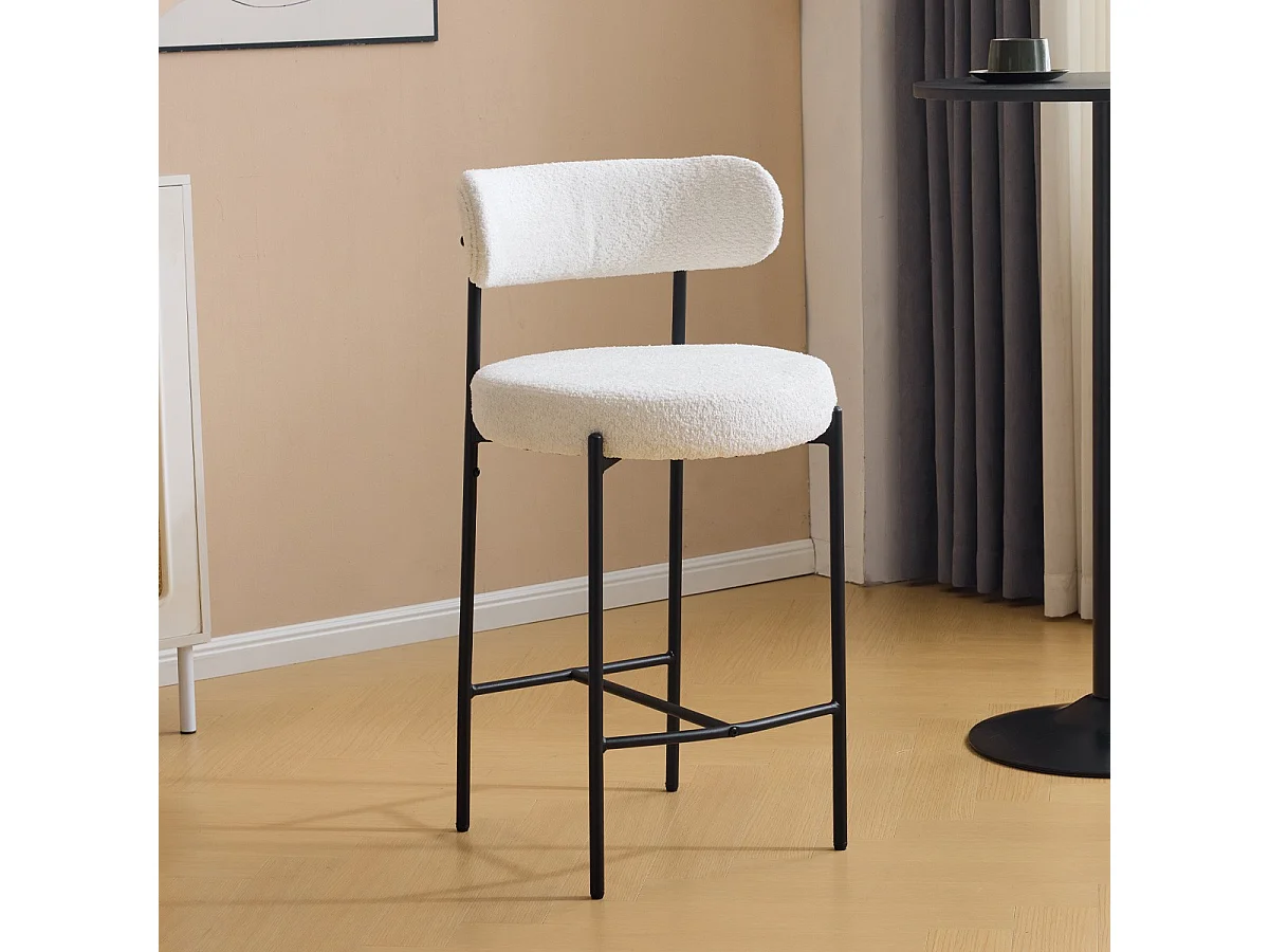 Lot de 2 tabourets de bar en tissu bouclé beige - Evora