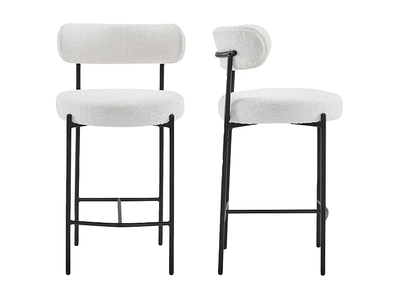 Lot de 2 tabourets de bar en tissu bouclé beige - Evora