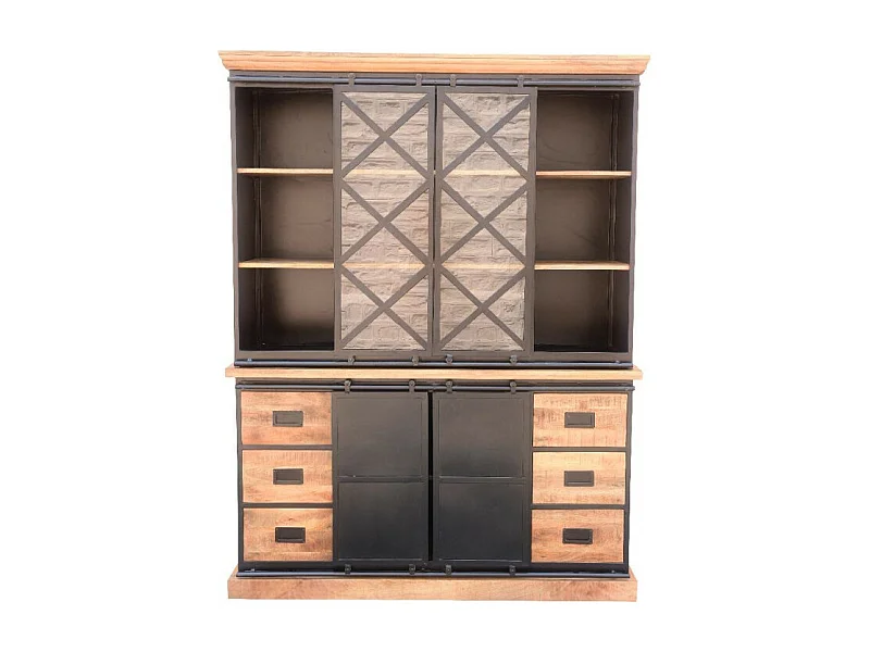 Vaisselier grand modèle Bakou portes coulissantes manguier et métal