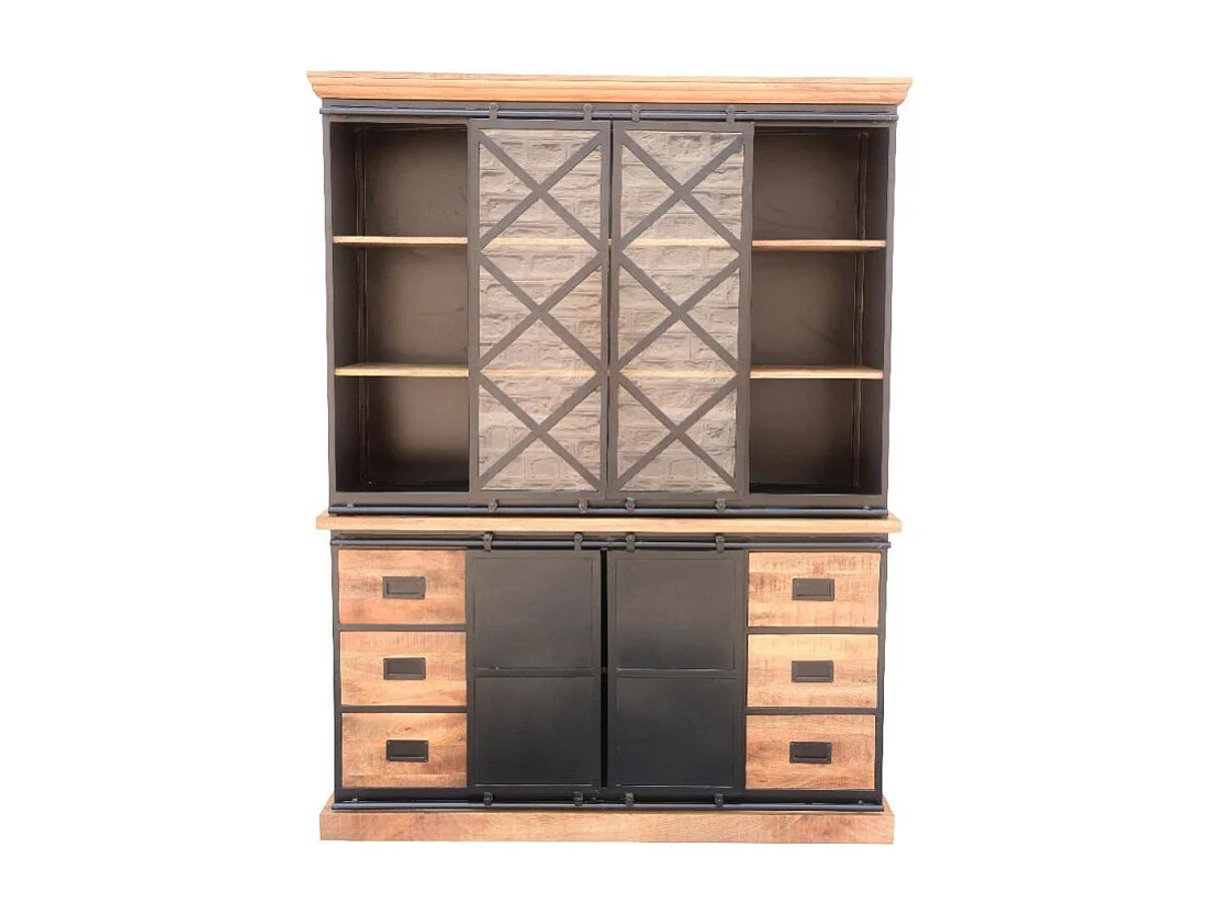 Vaisselier grand modèle Bakou portes coulissantes manguier et métal