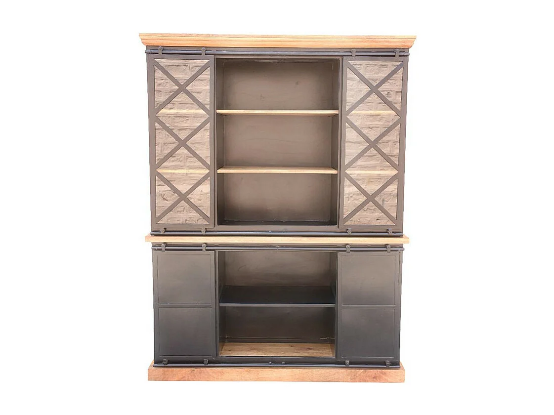 Vaisselier grand modèle Bakou portes coulissantes manguier et métal