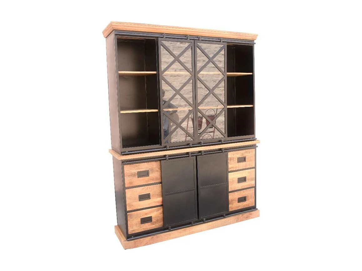 Vaisselier grand modèle Bakou portes coulissantes manguier et métal