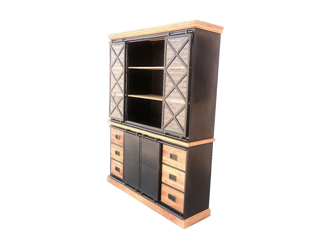 Vaisselier grand modèle Bakou portes coulissantes manguier et métal