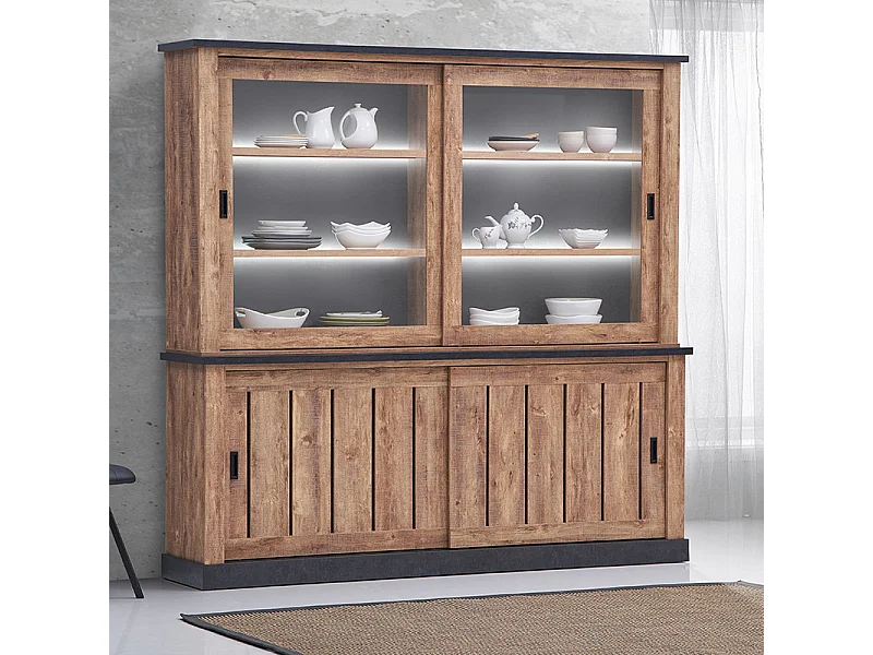 Vaisselier 2 + 2 portes avec éclairage Edouard