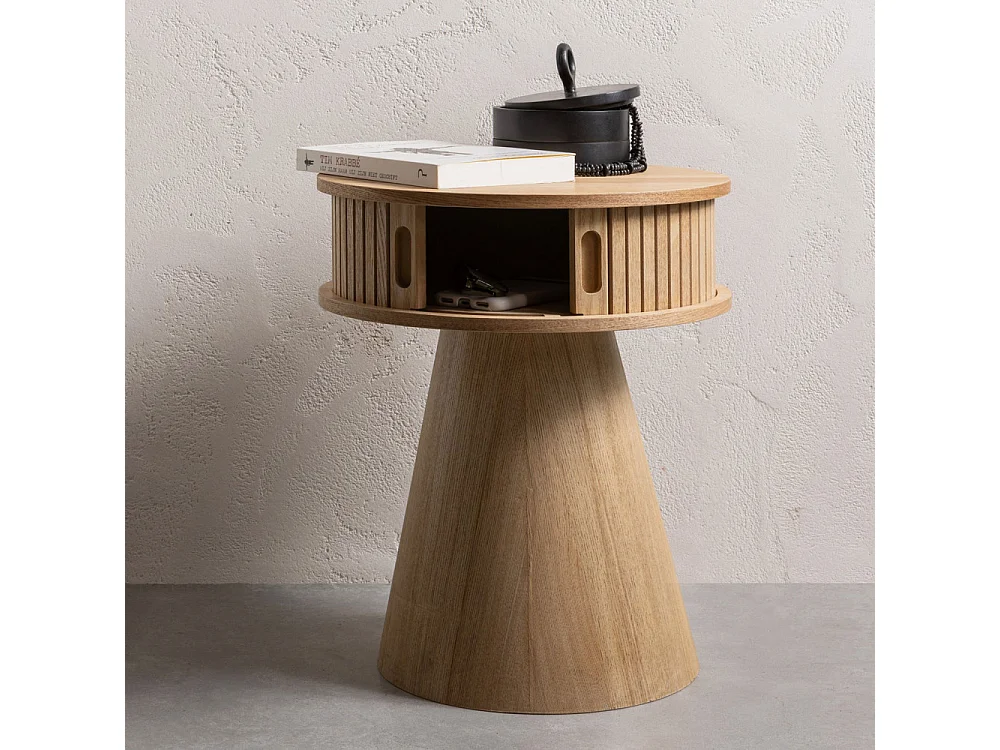 Karri - Table de chevet 2 portes coulissantes en bois - Bois clair