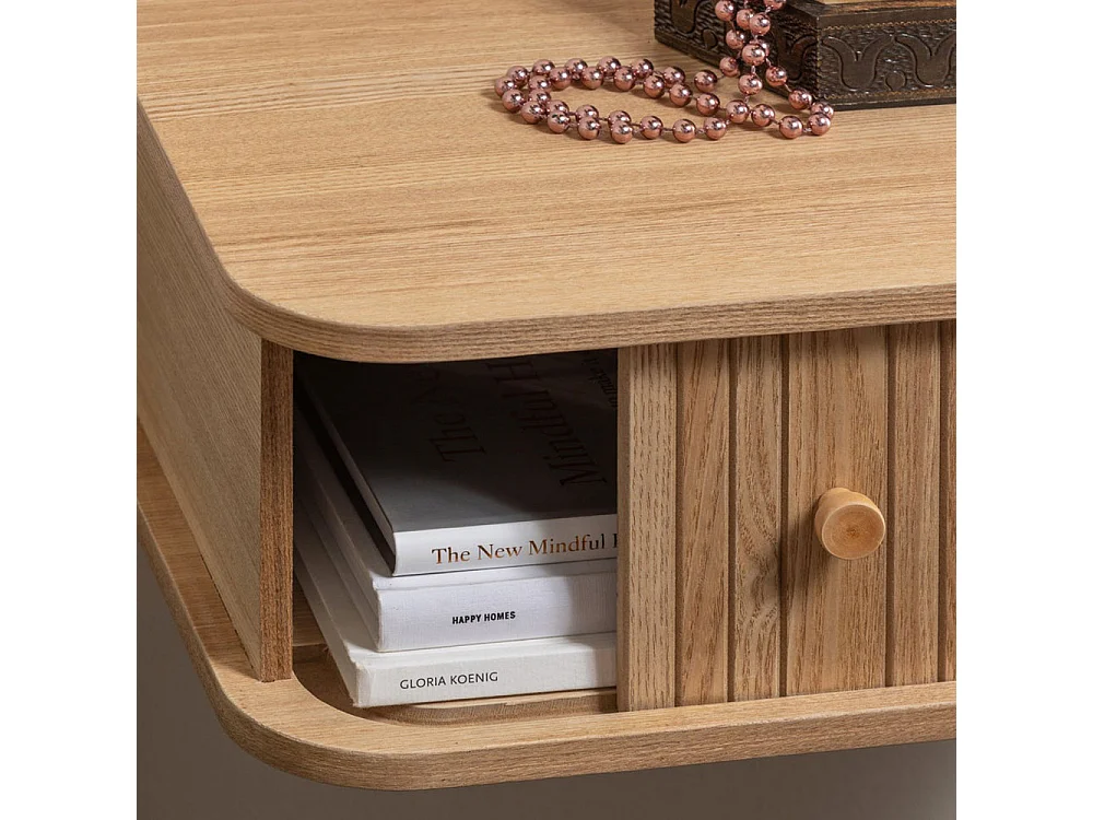 Jena - Table de chevet suspendue 1 porte coulissante en bois - Bois clair