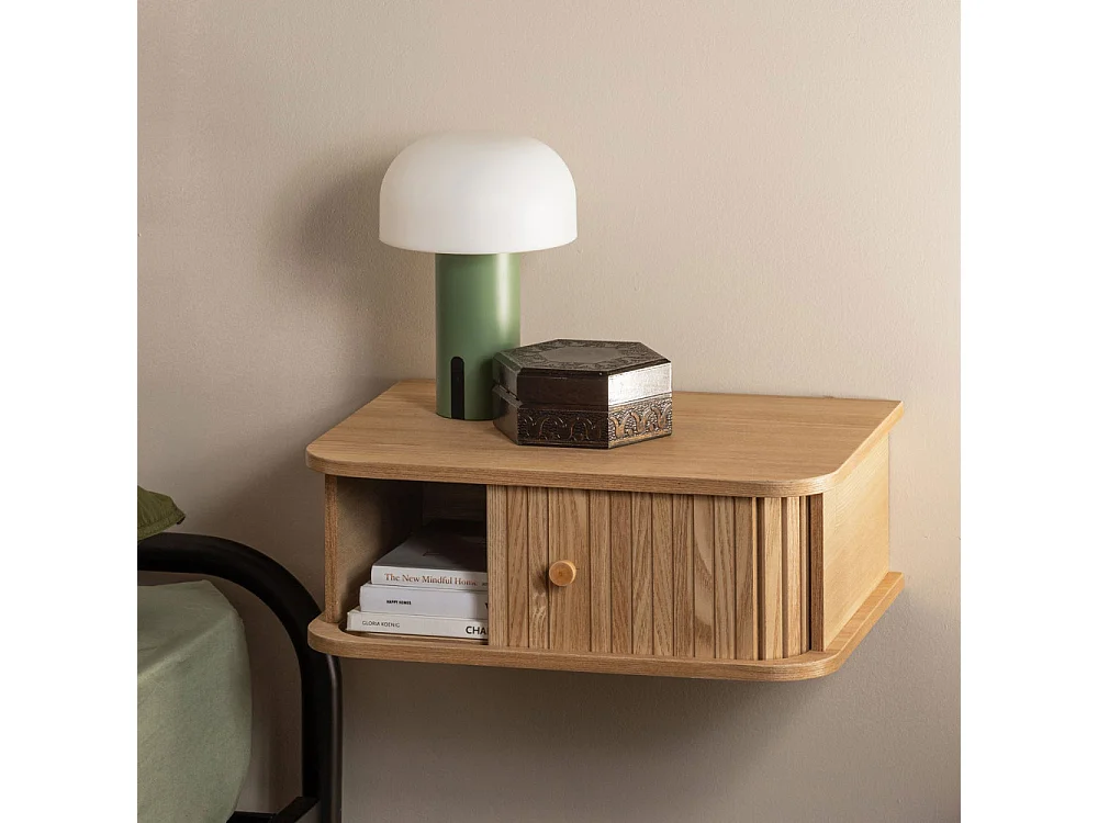 Jena - Table de chevet suspendue 1 porte coulissante en bois - Bois clair