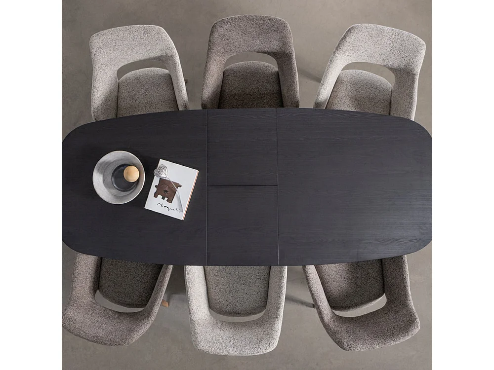 Arros - Table à manger extensible ovale 8 à 10 personnes en bois et métal - Noir