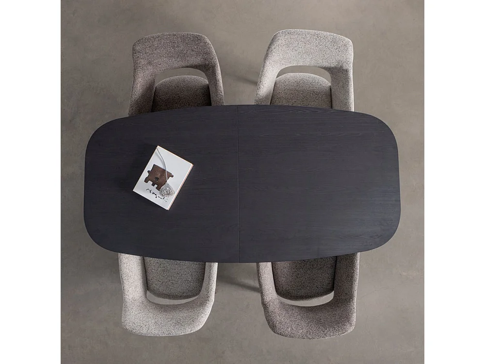 Arros - Table à manger extensible ovale 8 à 10 personnes en bois et métal - Noir