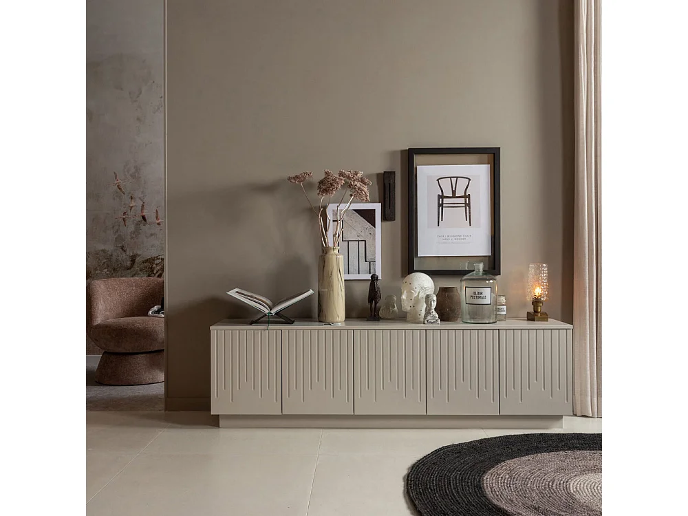 Pencil - Meuble TV 5 portes en bois L180cm - Gris clair