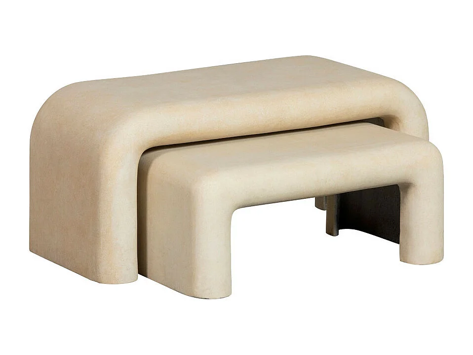 Stani - Lot de 2 tables basses organiques effet béton - Beige