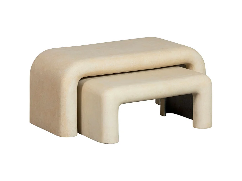 Stani - Lot de 2 tables basses organiques effet béton - Beige