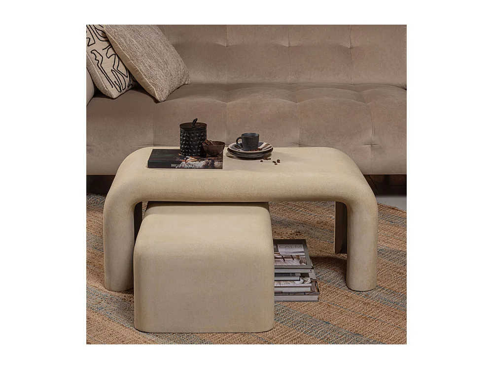 Stani - Lot de 2 tables basses organiques effet béton - Beige
