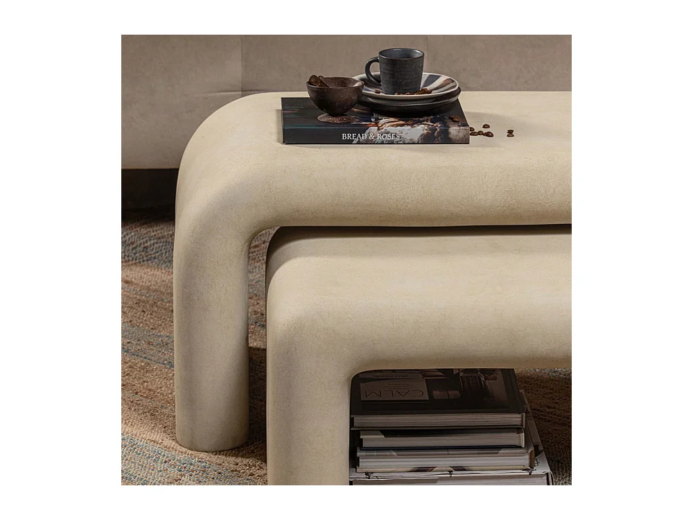 Stani - Lot de 2 tables basses organiques effet béton - Beige