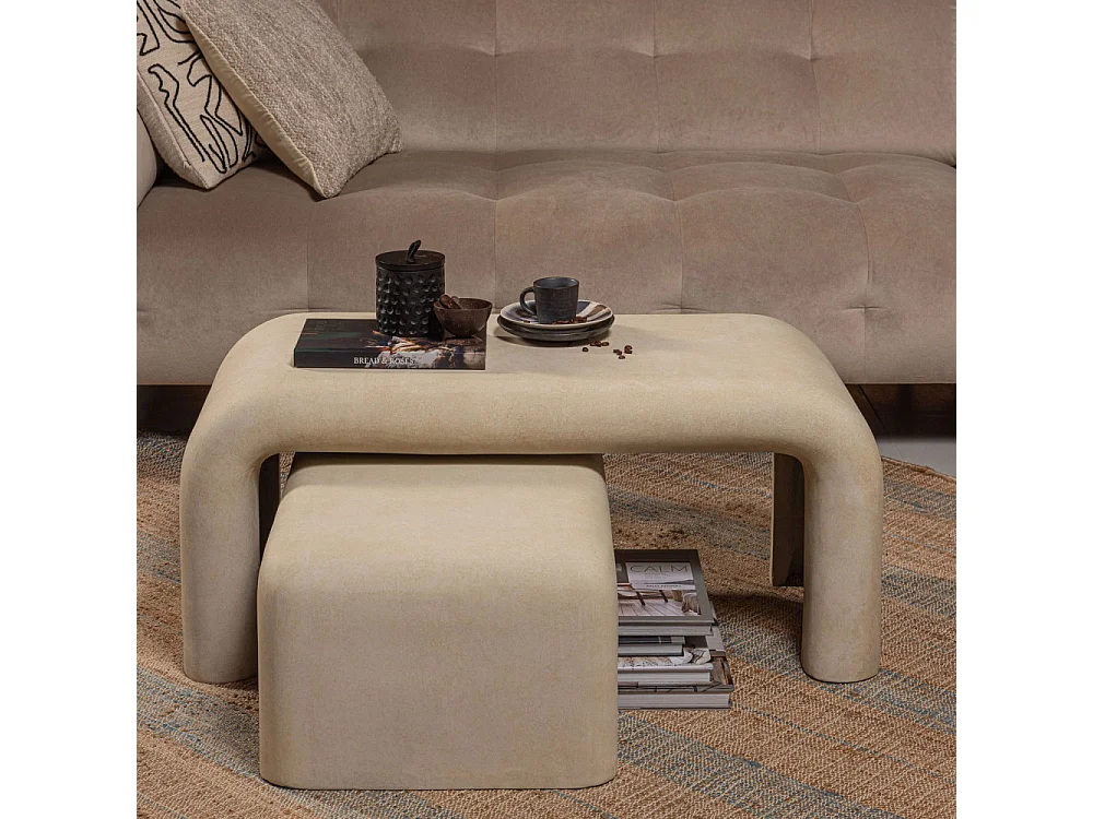 Stani - Lot de 2 tables basses organiques effet béton - Beige