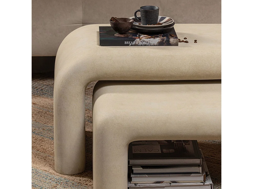 Stani - Lot de 2 tables basses organiques effet béton - Beige
