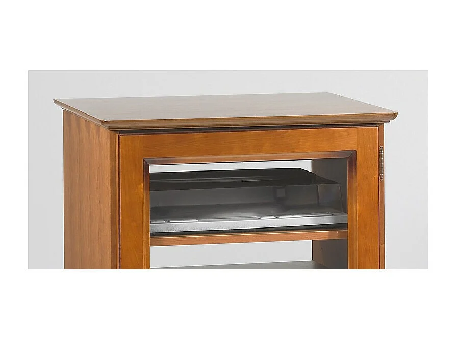 Rack Hifi Merisier 1 Porte Vitrée Dessus Relevable 5 Niches L 57 H 107 P 46.5 cm