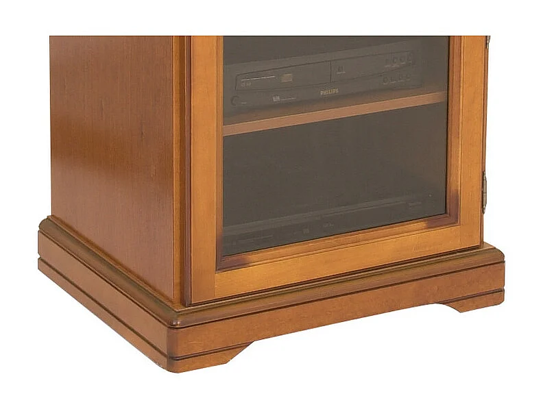 Rack Hifi Merisier 1 Porte Vitrée Dessus Relevable 5 Niches L 57 H 107 P 46.5 cm