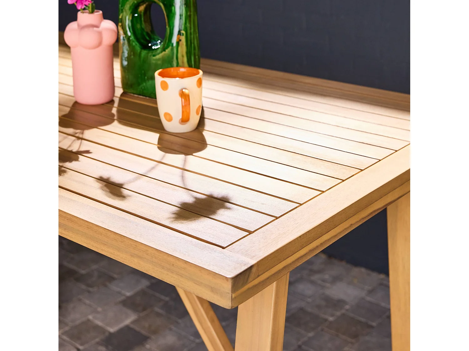 Tavolo alto da giardino in legno di acacia 4 posti, marrone naturale