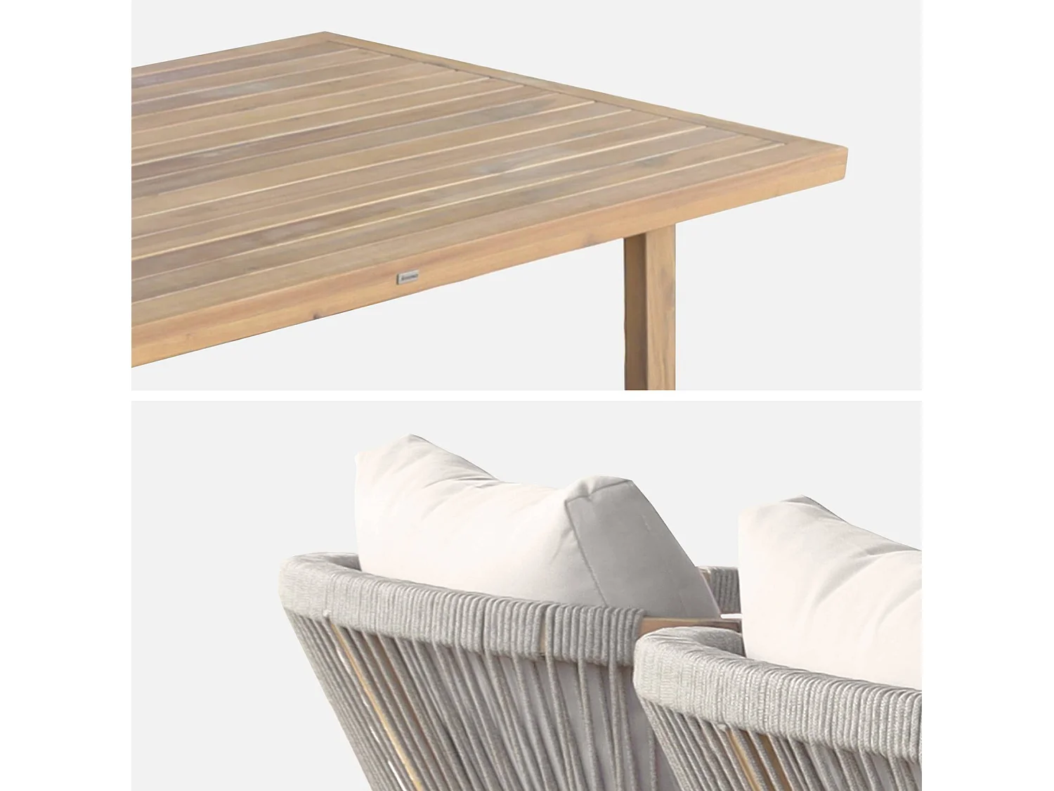 Tavolo da giardino alto in legno di acacia + 4 poltrone, marrone