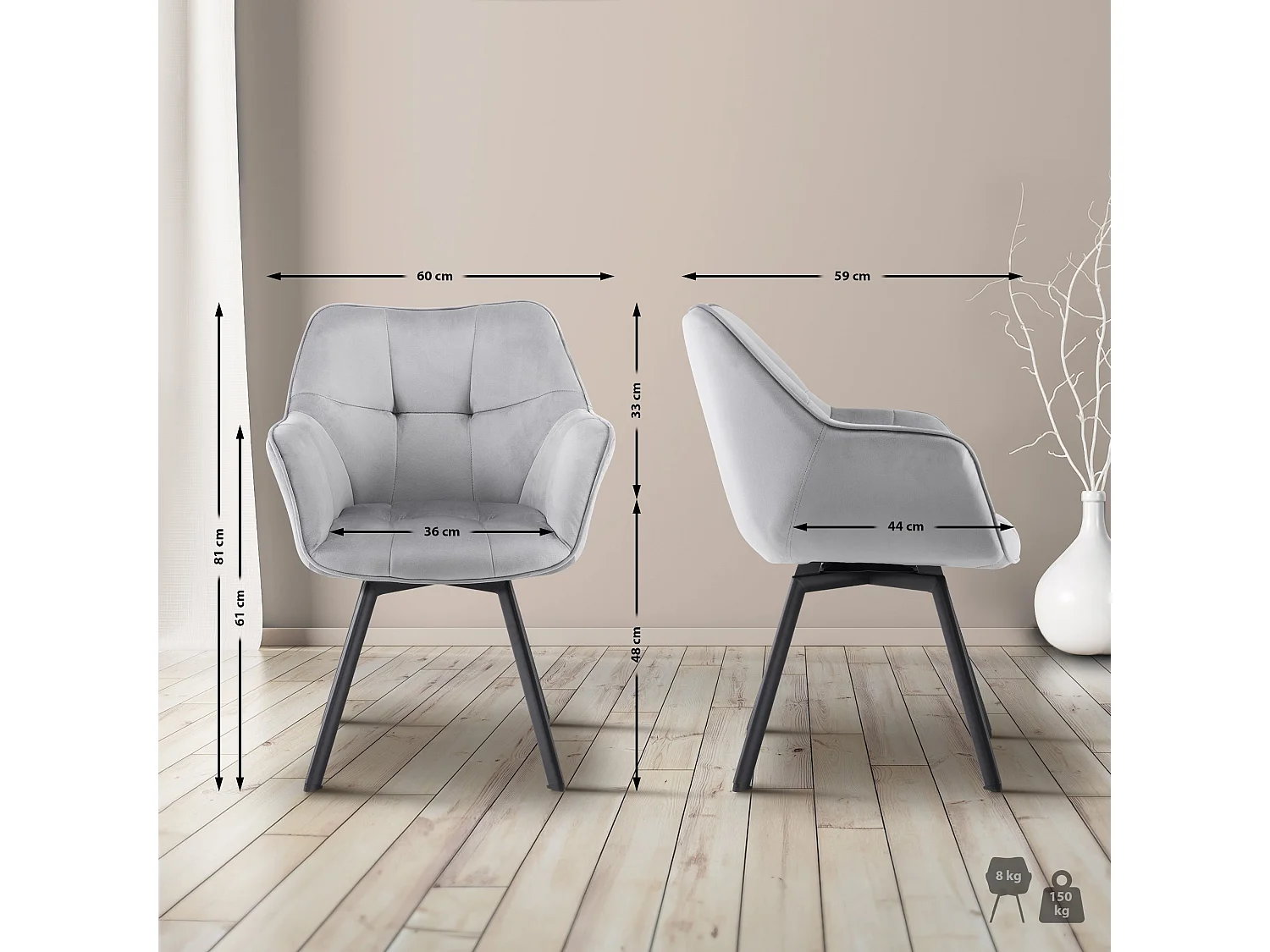 chaise salle à manger - Velours - Gris foncé - Jordi