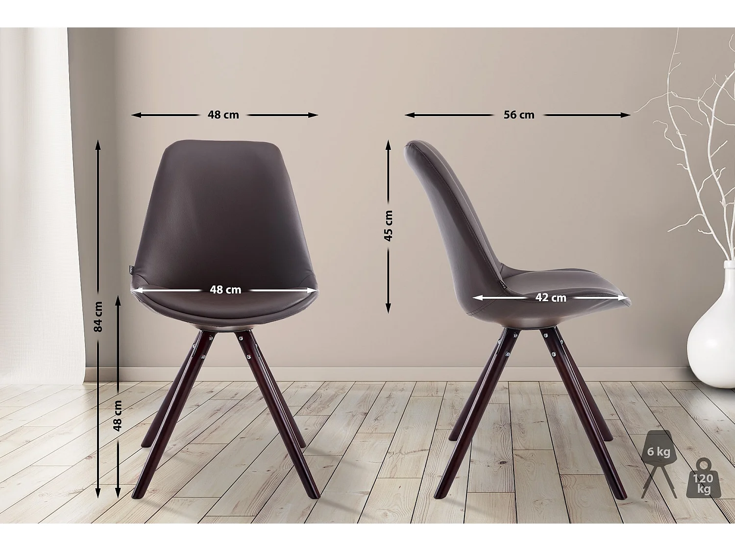 chaise salle à manger - Similicuir & Cappuccino - Marron - Laval