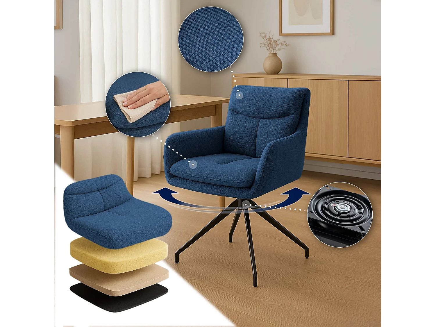 chaise salle à manger - Tissu - Bleu - Somers