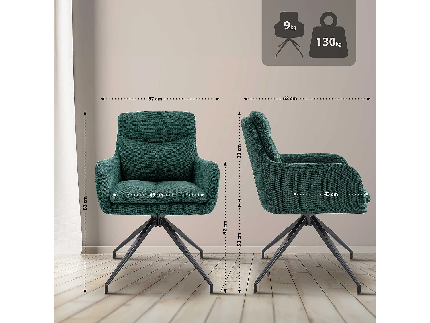 chaise salle à manger - Tissu - Vert - Somers