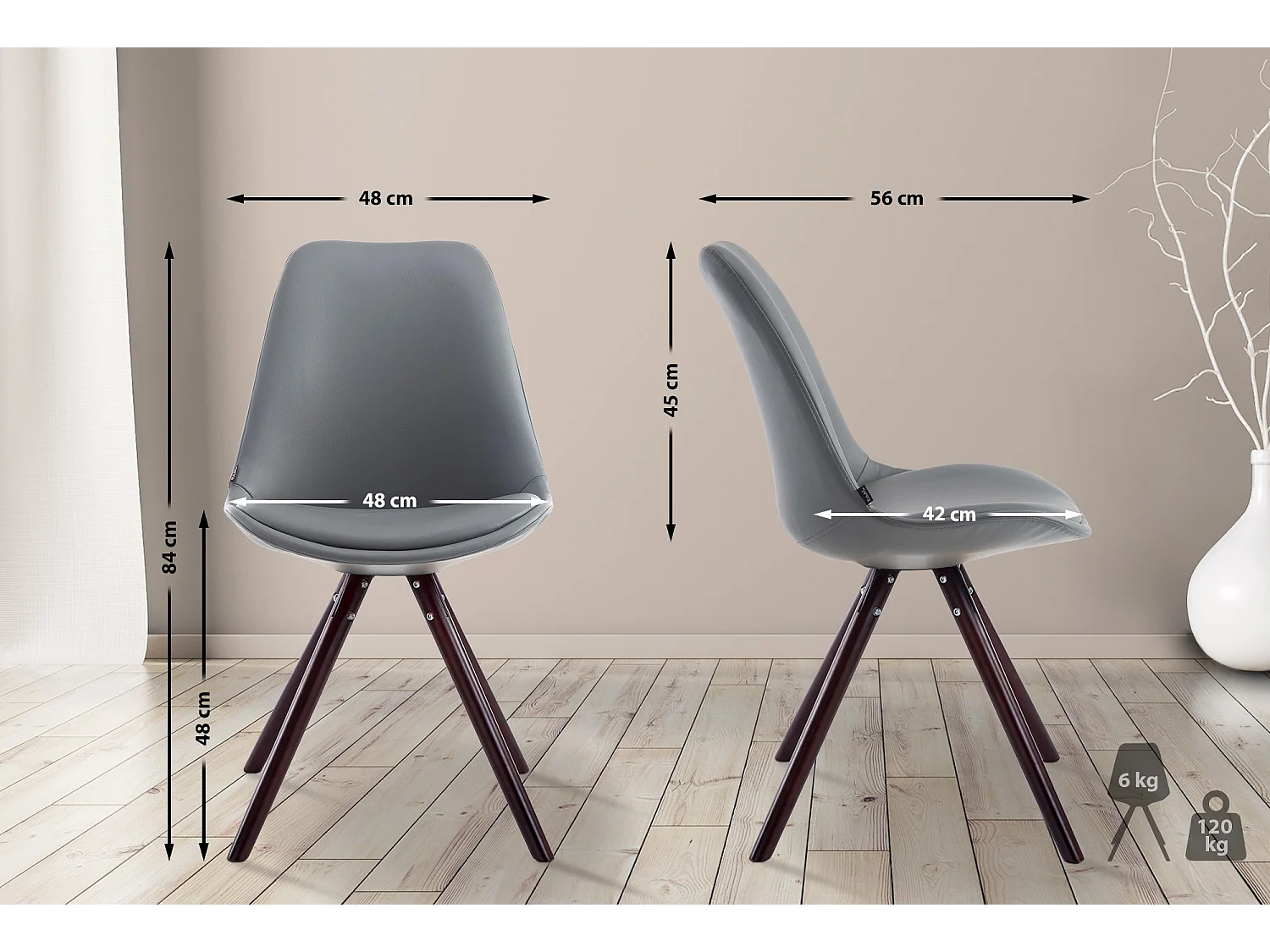 chaise salle à manger - Similicuir & Cappuccino - Gris - Laval