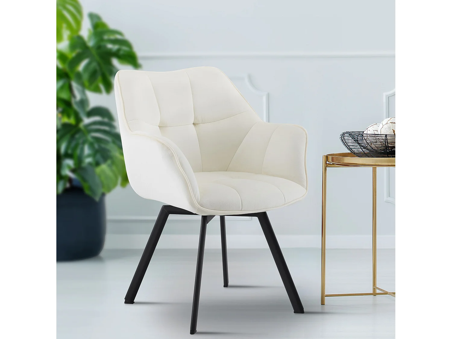 chaise salle à manger - Velours - Crème - Jordi