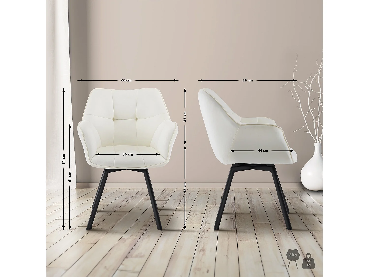 chaise salle à manger - Velours - Crème - Jordi