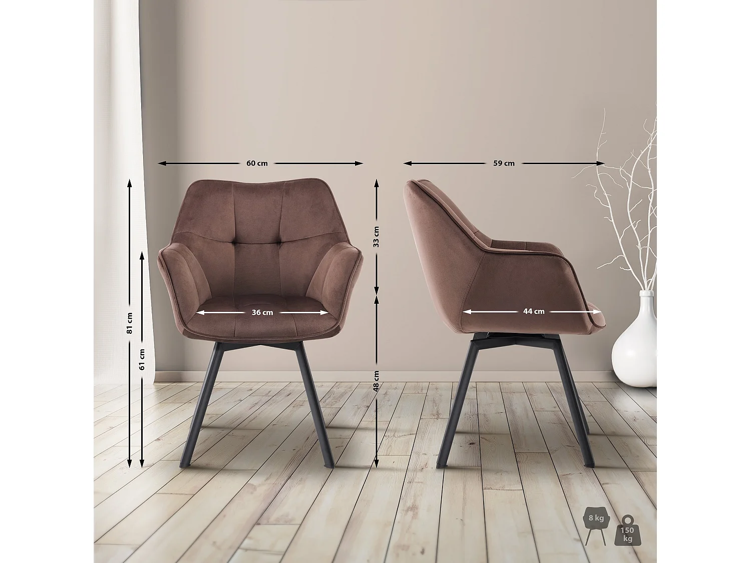 chaise salle à manger - Velours - Marron - Jordi