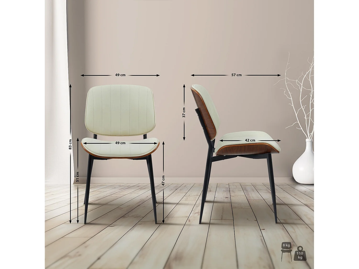 chaise salle à manger - Similicuir - Noyer / Crème - Tiffin