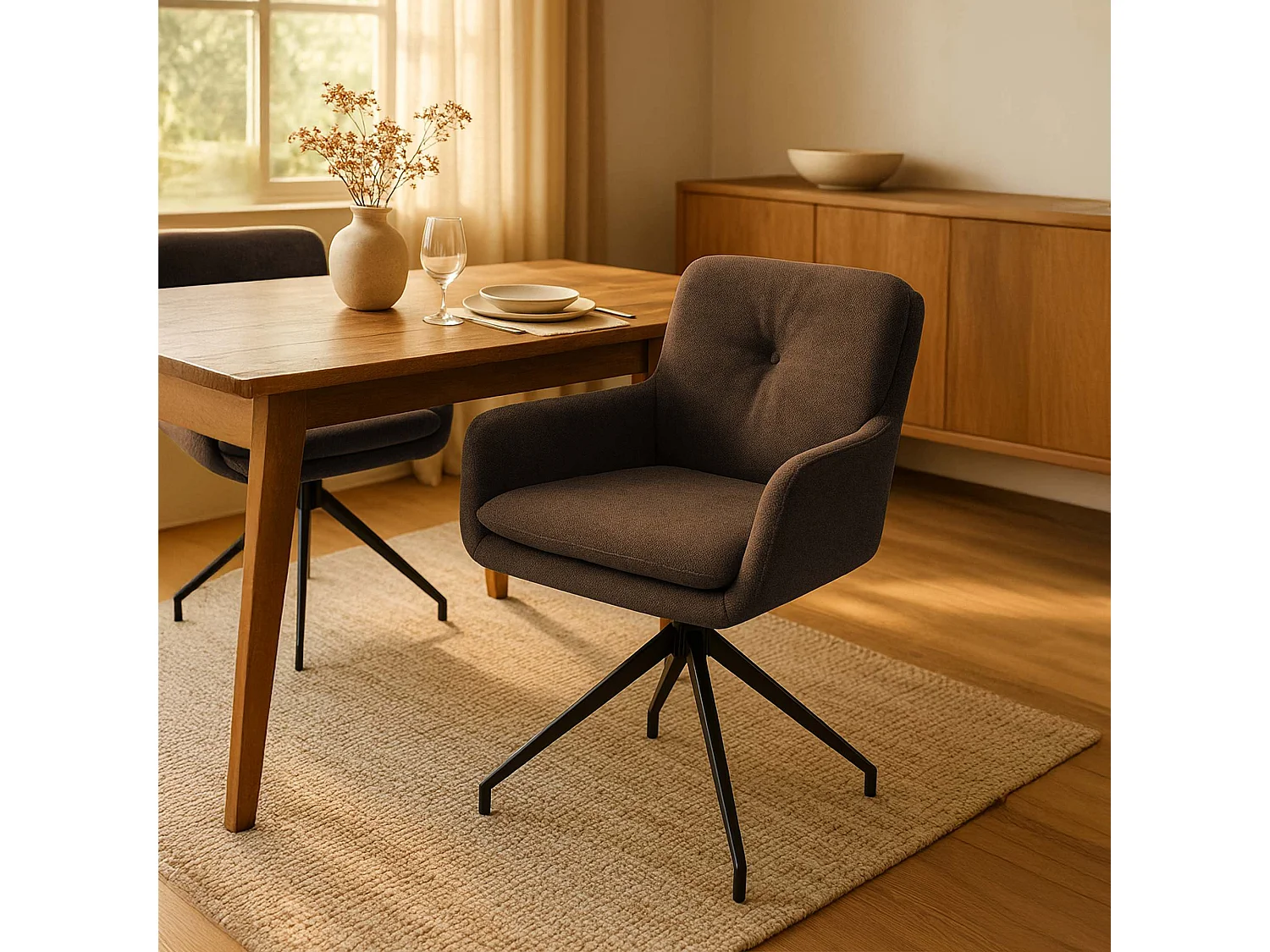 chaise salle à manger - Tissu - Marron - Pickett